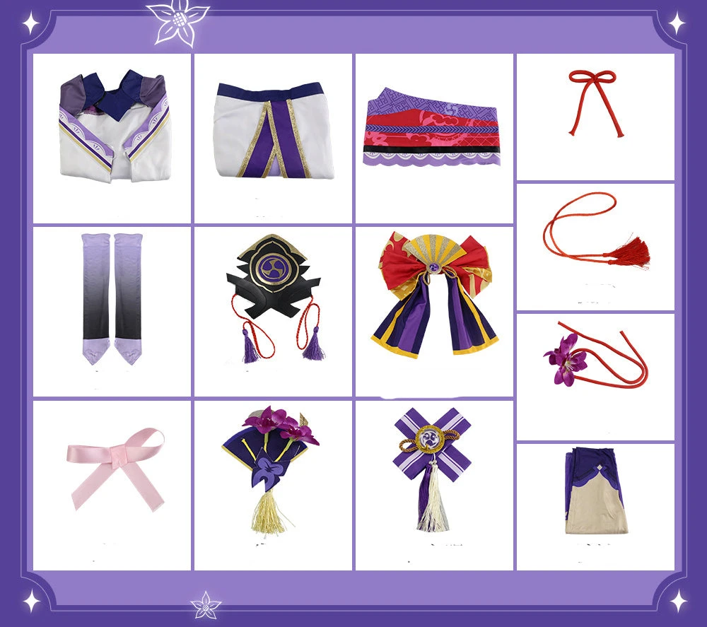 Genshin Impact Raiden Shogun Whole Set Costume + Wigs +Shoes Halloween Cosplay Suit Set 4 Genshin Impact Raiden Shogun Whole Set Costume + Wigs +Shoes Halloween Cosplay Suit Set - Image 2