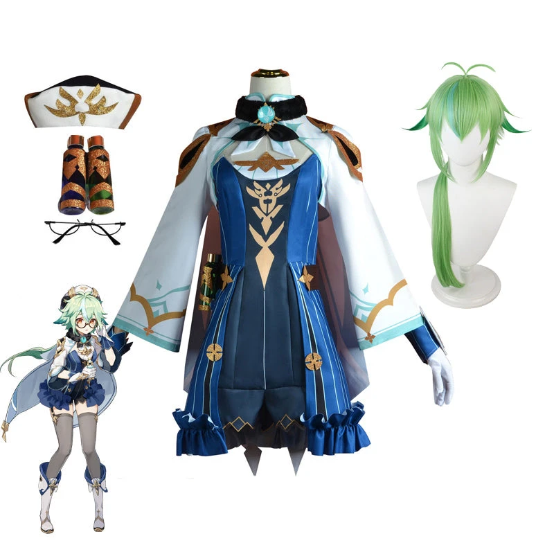 Genshin Impact Sucrose Cosplay Costume With Wigs Set Halloween Carnival Cosplay Outfit 3 Genshin Impact Sucrose Cosplay Costume With Wigs Set Halloween Carnival Cosplay Outfit