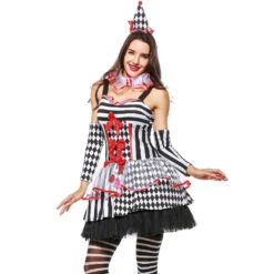 Halloween Clown Jester Cosplay Costume Dress For Women 9 Halloween Clown Jester Cosplay Costume Dress For Women -Procosplayshop Halloween Clown Jester Cosplay Costume Dress For Women 2