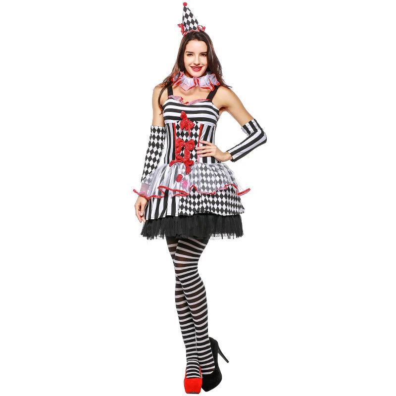 Halloween Clown Jester Cosplay Costume Dress For Women 5 Halloween Clown Jester Cosplay Costume Dress For Women - Image 3