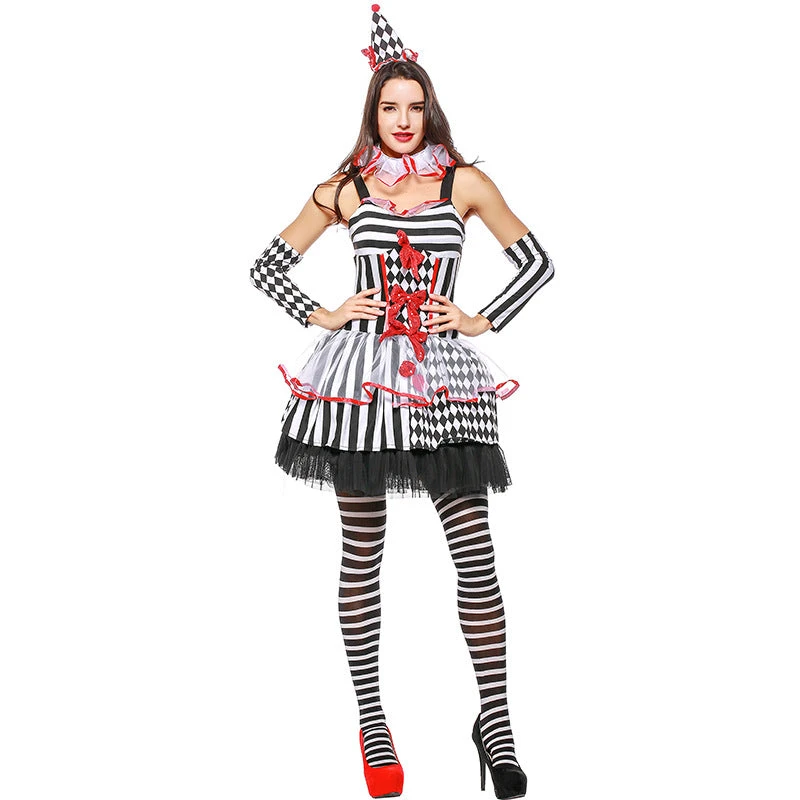 Halloween Clown Jester Cosplay Costume Dress For Women 3 Halloween Clown Jester Cosplay Costume Dress For Women