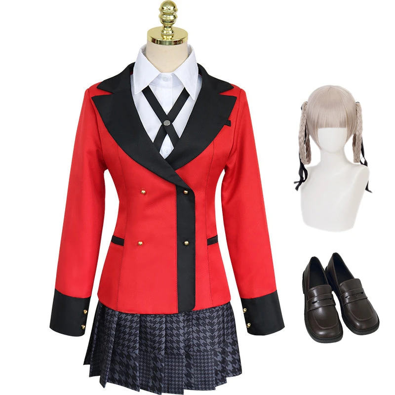 Kakegurui Kirari Momobami Full Set Cosplay Uniform Costume With Wigs And Shoes Halloween Costume Outfit Set 3 Kakegurui Kirari Momobami Full Set Cosplay Uniform Costume With Wigs And Shoes Halloween Costume Outfit Set