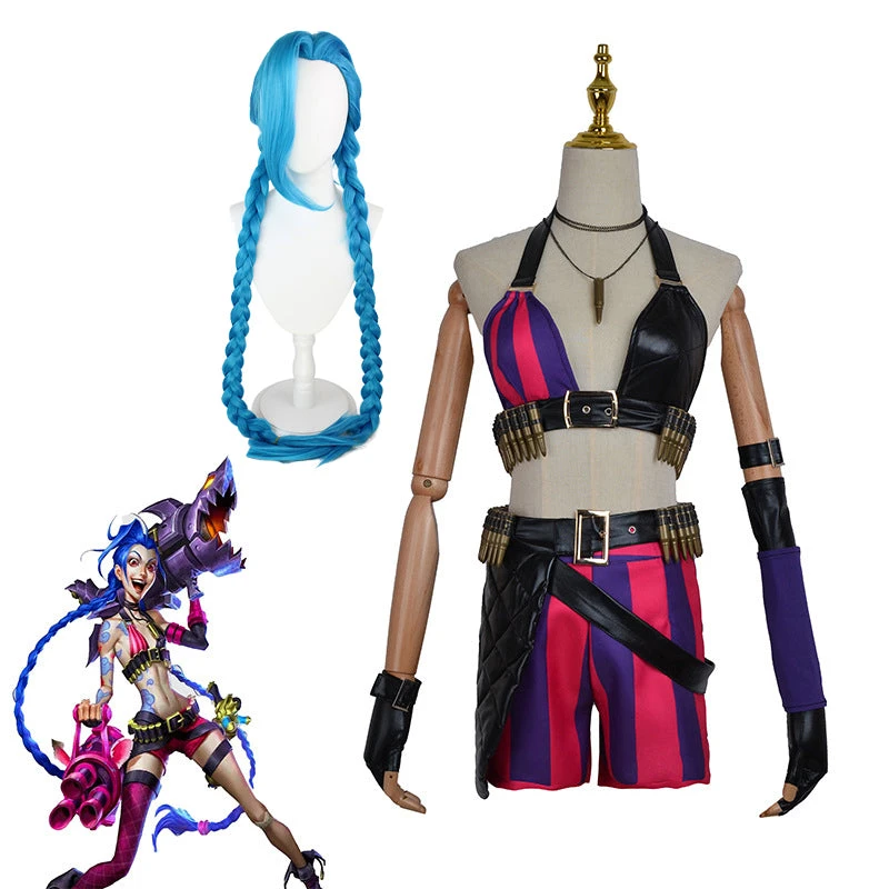 League Of Legends Costume Arcane Jinx Whole Set Cosplay Costume And Wigs Suit Cosplay Outfit 3 League Of Legends Costume Arcane Jinx Whole Set Cosplay Costume And Wigs Suit Cosplay Outfit