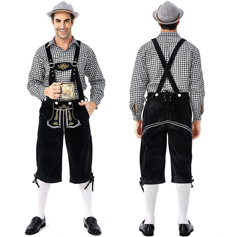 Men's German Traditional Bavarian Oktoberfest Lederhosen Guy Costume Full Set With Hat - Image 2