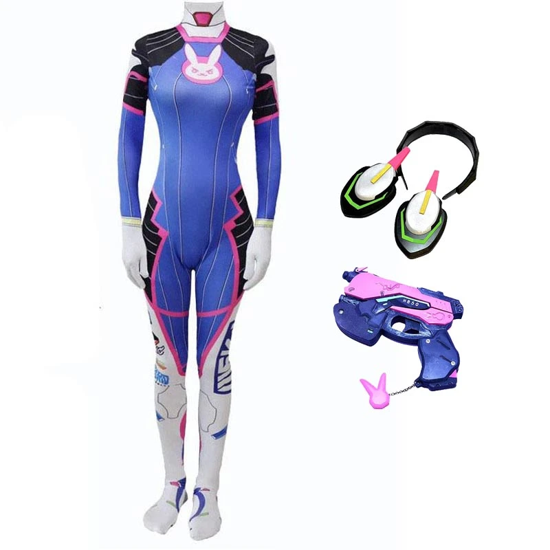Overwatch D.VA Hana Song Cosplay Costume Full Set With Headphones And Gun 3 Overwatch D.VA Hana Song Cosplay Costume Full Set With Headphones And Gun