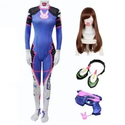 Overwatch D.Va Hana Song Cosplay Costume Jumpsuit With Wigs And Props Headphones And Gun