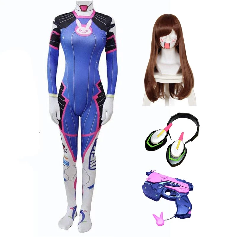 Overwatch D.Va Hana Song Cosplay Costume Jumpsuit With Wigs And Props Headphones And Gun 3 Overwatch D.Va Hana Song Cosplay Costume Jumpsuit With Wigs And Props Headphones And Gun