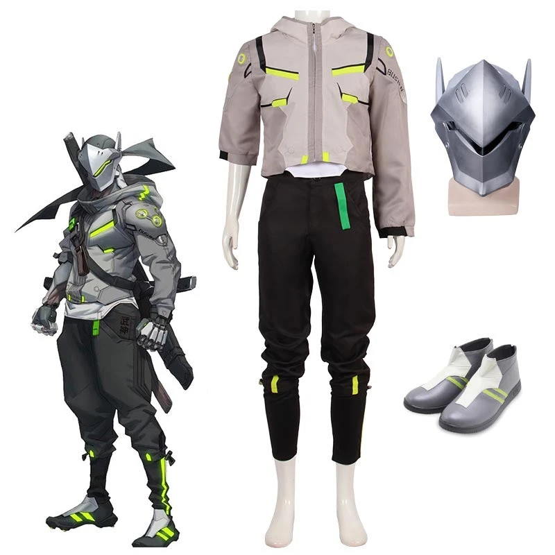 Overwatch 2 Genji Shimada Whole Set Cosplay Costume+Mask+Shoes Halloween Carnival Costume Set 3 Overwatch 2 Genji Shimada Whole Set Cosplay Costume+Mask+Shoes Halloween Carnival Costume Set