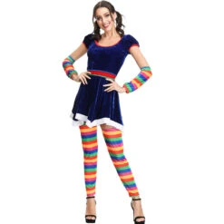 Rainbow Color Women Clown Suit Cosplay Costume