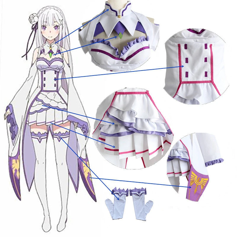 Anime Re:Zero − Starting Life In Another World Emilia Cosplay Costume Dress Outfit 5 Anime Re:Zero − Starting Life In Another World Emilia Cosplay Costume Dress Outfit - Image 3