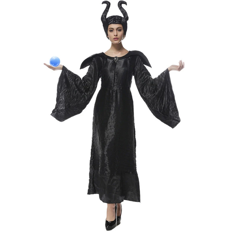 Women Deluxe Maleficent Vampire Black Gown Cosplay Costume Dress For Halloween Party Performance - Image 2