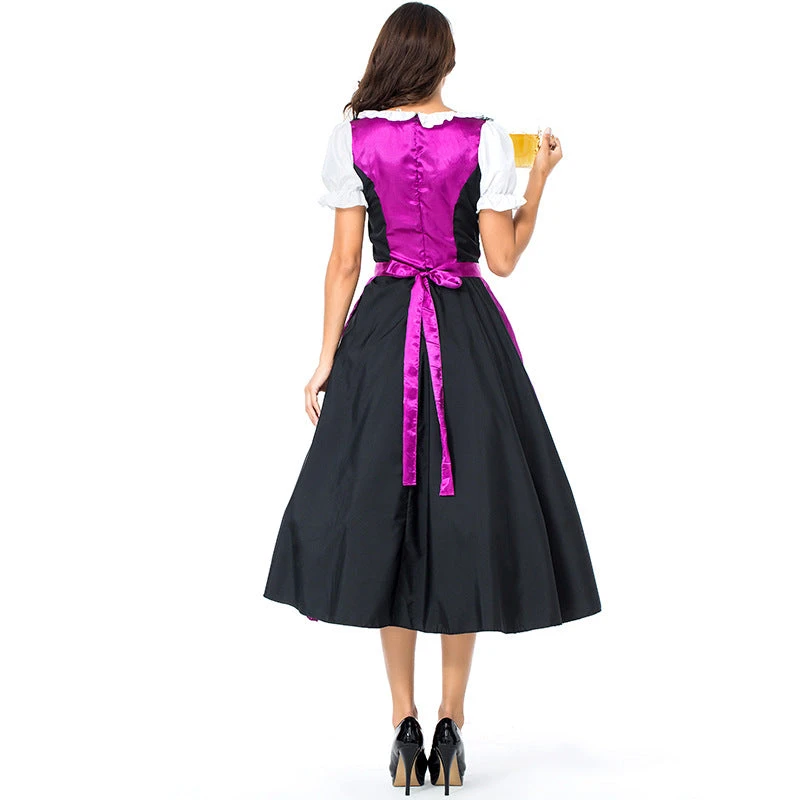 Women Bavarian Beer Festival Oktoberfest Purple Long Party Dress Waitress Costume - Image 2