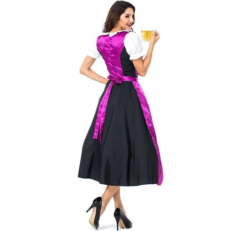 Women Bavarian Beer Festival Oktoberfest Purple Long Party Dress Waitress Costume - Image 3