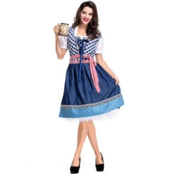 Women Bavarian Beer Oktoberfest Plaid Dress Waitress Costume