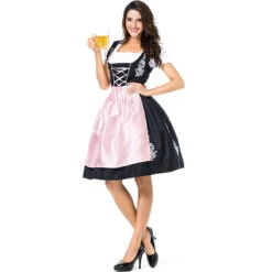 Women Beer Oktoberfest Costume Bavarian Traditional Pink Party Dress