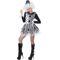 Women Black And White Clown Costume With Wigs For Halloween Party Performance -Procosplayshop Women Black and White Clown Costume With Wigs For Halloween Party Performance 4