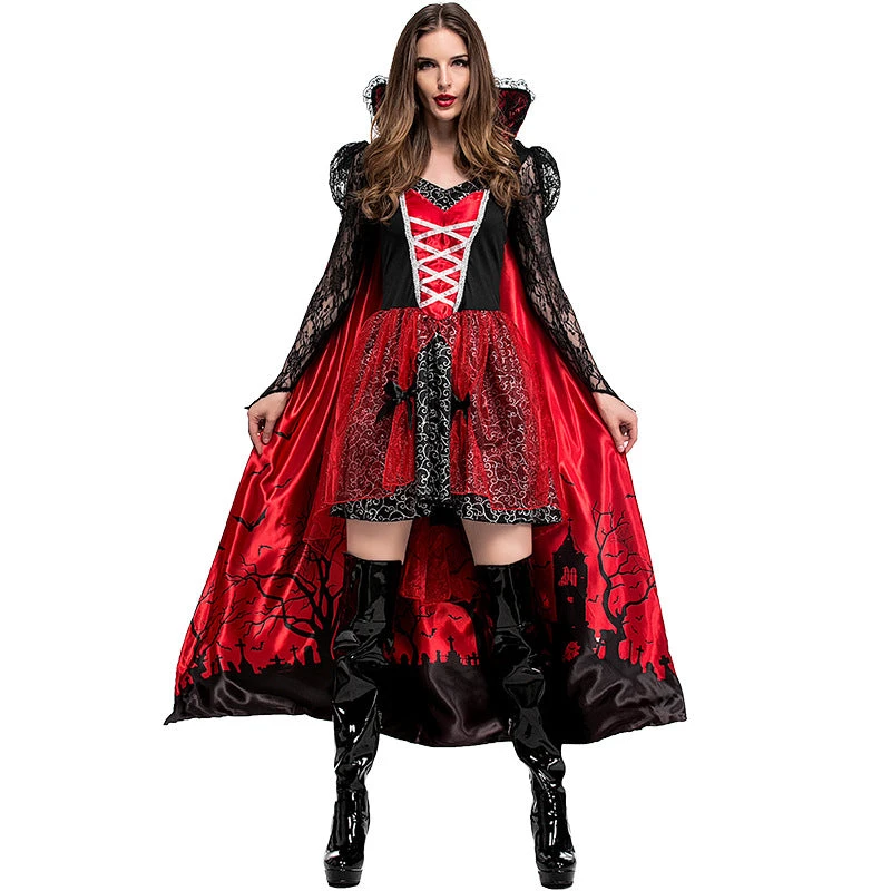 Women Gothic Vampire Countess Cosplay Costume Dress For Halloween Party Performance