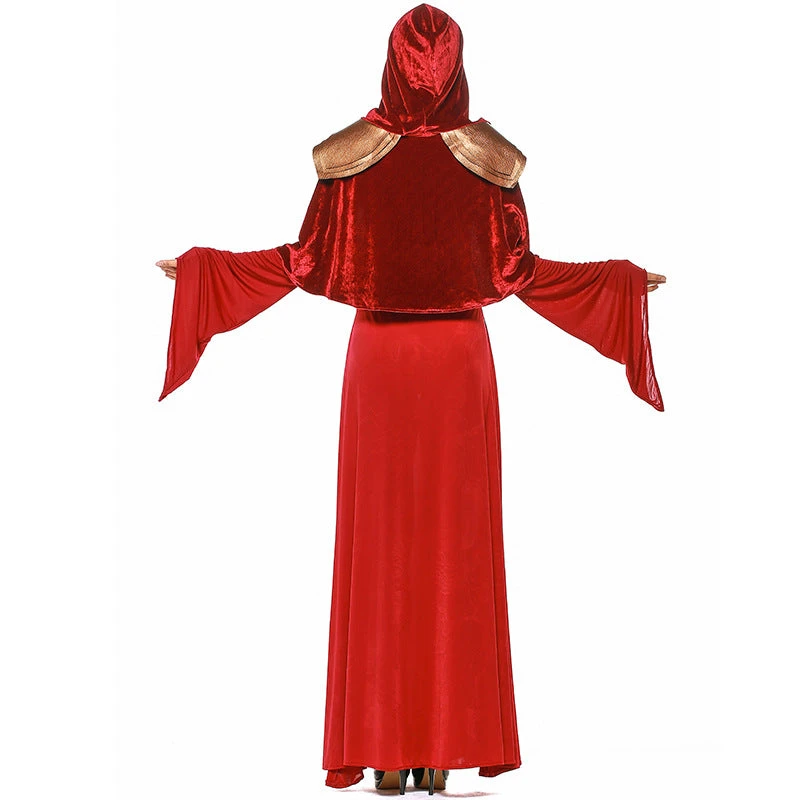 Women Red Vampire Hooded Cosplay Costume Dress For Halloween Party Performance 5 Women Red Vampire Hooded Cosplay Costume Dress For Halloween Party Performance - Image 3