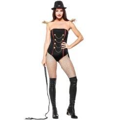 Women Sexy Black Magician Cosplay Costume Short Jumpsuit