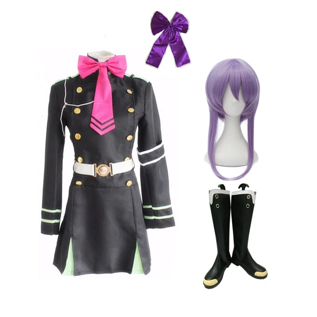 Anime Seraph Of The End Shinoa Hiragi Whole Set Costume+Wigs+Boots Halloween Carnival Costume 3 Anime Seraph Of The End Shinoa Hiragi Whole Set Costume+Wigs+Boots Halloween Carnival Costume